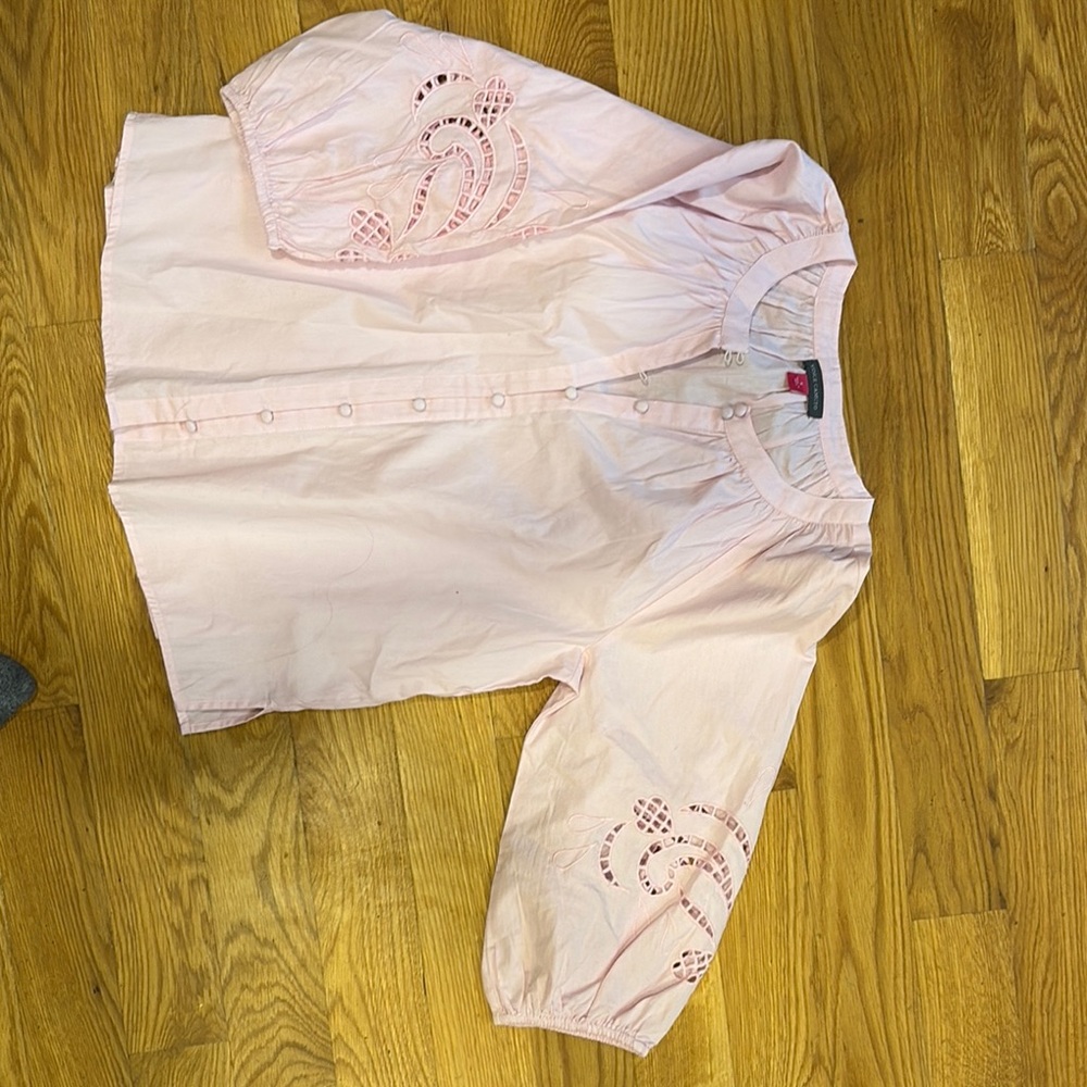 Vince Camuto Pink Crop Sleeve Blouse with Embroidery